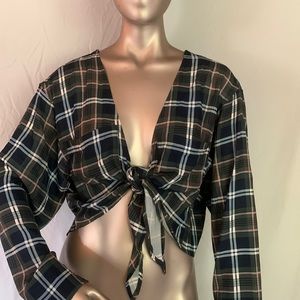 Shein Cropped Plaid Blouse